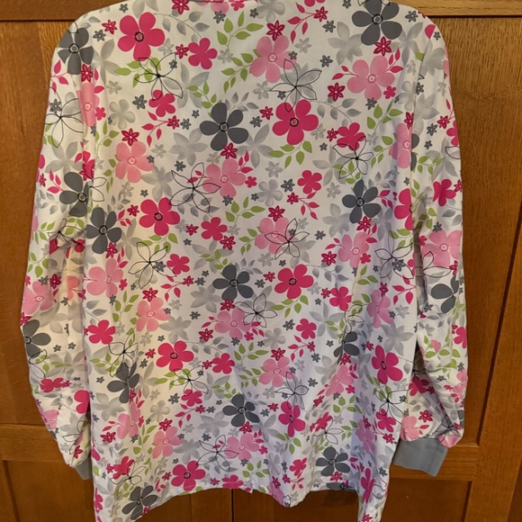 Scrub H.Q. Snap Front Floral Long Sleeve Light Weight Scrub Jacket Size Small - Picture 5 of 5